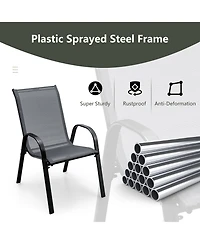 Gymax 4 Pieces Patio Stacking Dining Chairs with Curved Armrests and Breathable Seat Fabric