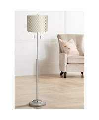 360 Lighting Abba Modern Floor Lamp Standing 66" Tall Embroidered Hourglass Drum Shade for Living Room Bedroom Office House