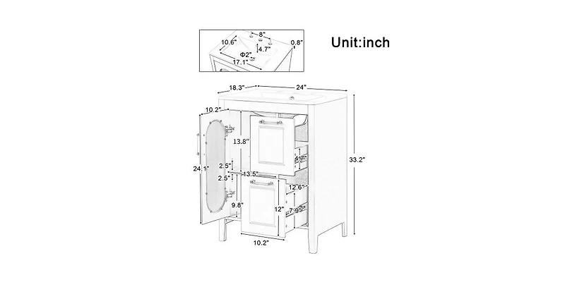 Busdays 24" Bathroom Vanity with Sink, Cabinet with Two Drawers and Door, Adjustable Shelf, Solid Wood and Mdf