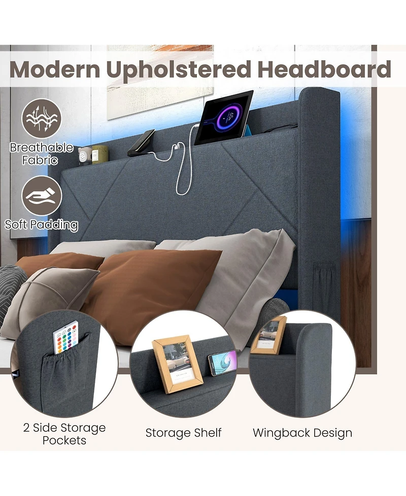 Gouun Bed Frame with Led Lights and Charging Station