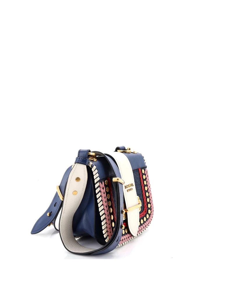 Pre-Owned Prada Small Cahier Crossbody Bag Embellished Denim and Leather