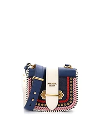 Pre-Owned Prada Small Cahier Crossbody Bag Embellished Denim and Leather