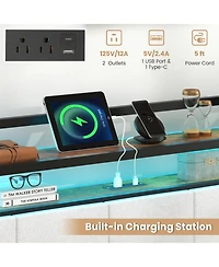 Gouun Queen Size Bed Frame with Led Light and Charging Station