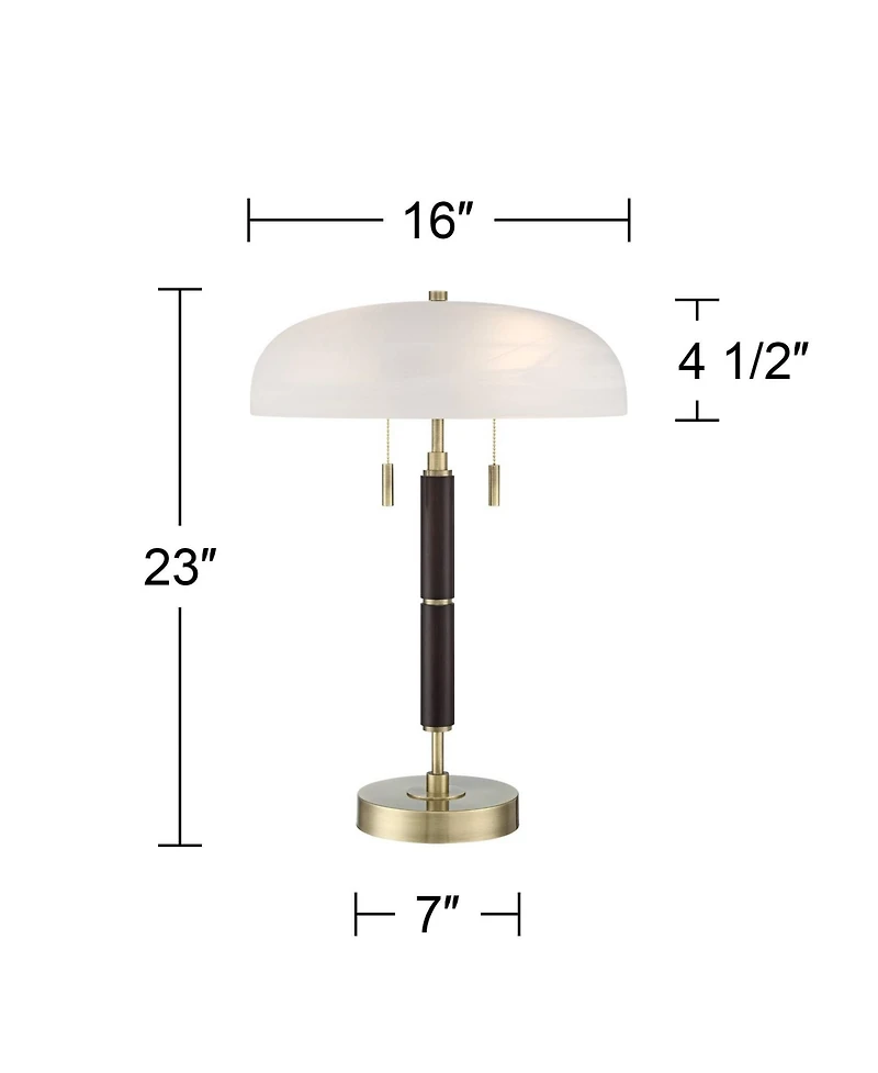 Possini Euro Design Wyndham 23" High Mid Century Modern Desk Lamp Dual Usb Ports Metal Glass Dome Shade Home Office Charging