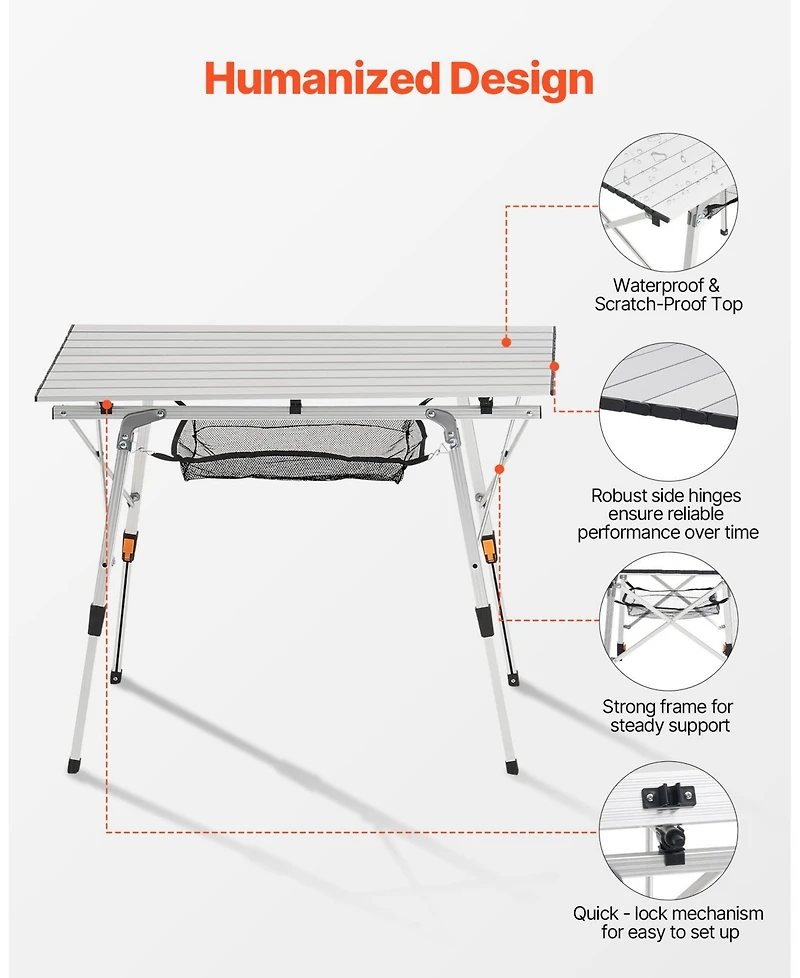 Gouun Adjustable Roll Up Camping Table with Mesh Shelf and Carry Bag