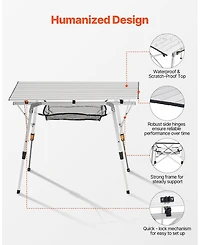 Gouun Adjustable Roll Up Camping Table with Mesh Shelf and Carry Bag