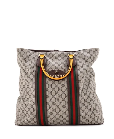Pre-Owned Gucci Tall Neo Vintage Web Soft Tote Gg Coated Canvas