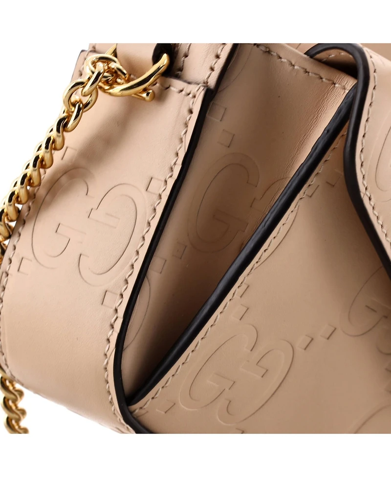 Pre-Owned Gucci Super Mini Front Pocket Chain Shoulder Bag Jumbo Gg Embossed Leather