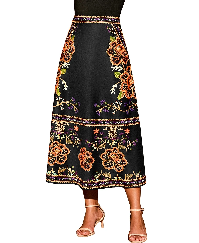 Cupshe Women's Floral Border Print A-Line Midi Skirt