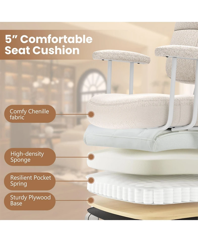 Sugift Leathaire Upholstered Task Home Office Chair with Cushioned Back