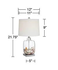 360 Lighting Coastal Country Style Accent Table Lamp with Table Top Dimmer 21.75" High Clear Glass Fabric Drum Living Room Bedroom House