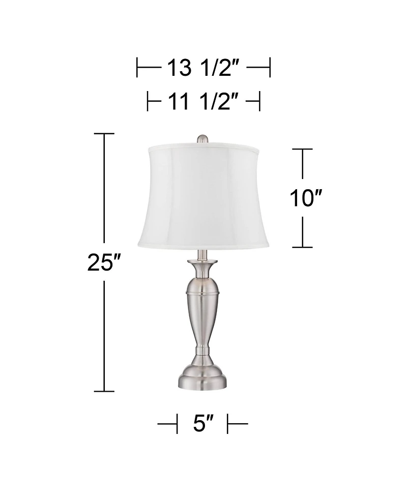Regency Hill Blair Traditional Table Lamps 25" High Set of 2 Brushed Nickel Softback Drum Shade for Bedroom Living Room Bedside Nightstand House