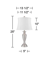 Regency Hill Blair Traditional Table Lamps 25" High Set of 2 Brushed Nickel Softback Drum Shade for Bedroom Living Room Bedside Nightstand House