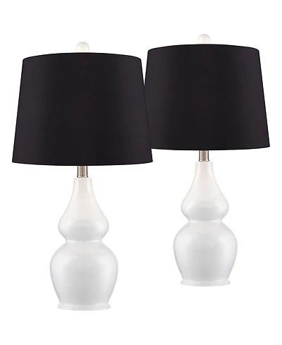 360 Lighting Jane Modern Table Lamps 25" High Set of 2 Ceramic with Faux Silk Drum Shade for Bedroom Living Room Home Bedside Nightstand Office