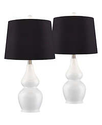 360 Lighting Jane Modern Table Lamps 25" High Set of 2 Ceramic with Faux Silk Drum Shade for Bedroom Living Room Home Bedside Nightstand Office