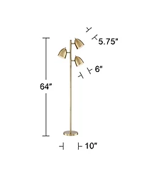 360 Lighting Aaron Mid Century Modern 64" Tall Standing Floor Lamps Set of 2 Lights Adjustable 3-Light Metal Aged Brass