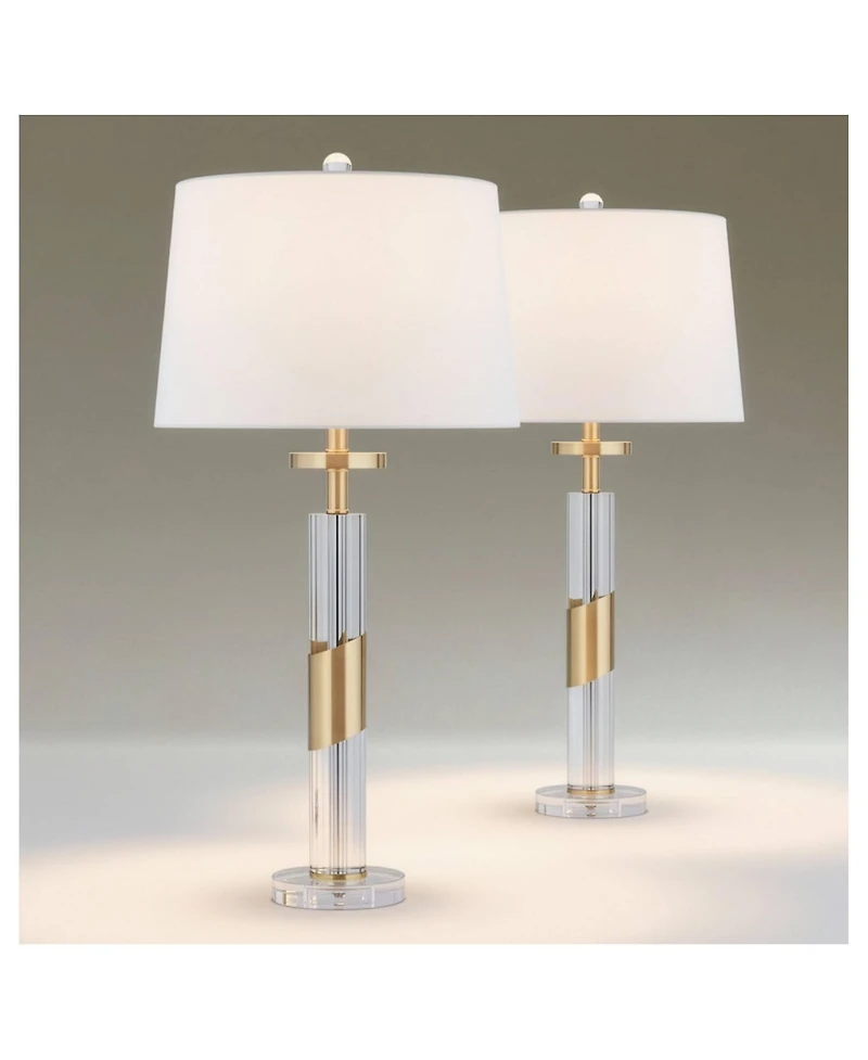 Vienna Full Spectrum Alfred " High Soft Brass and Crystal Column Table Lamp Set of 2