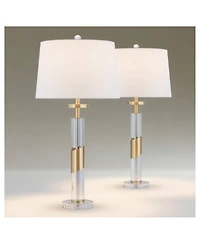 Vienna Full Spectrum Alfred " High Soft Brass and Crystal Column Table Lamp Set of 2