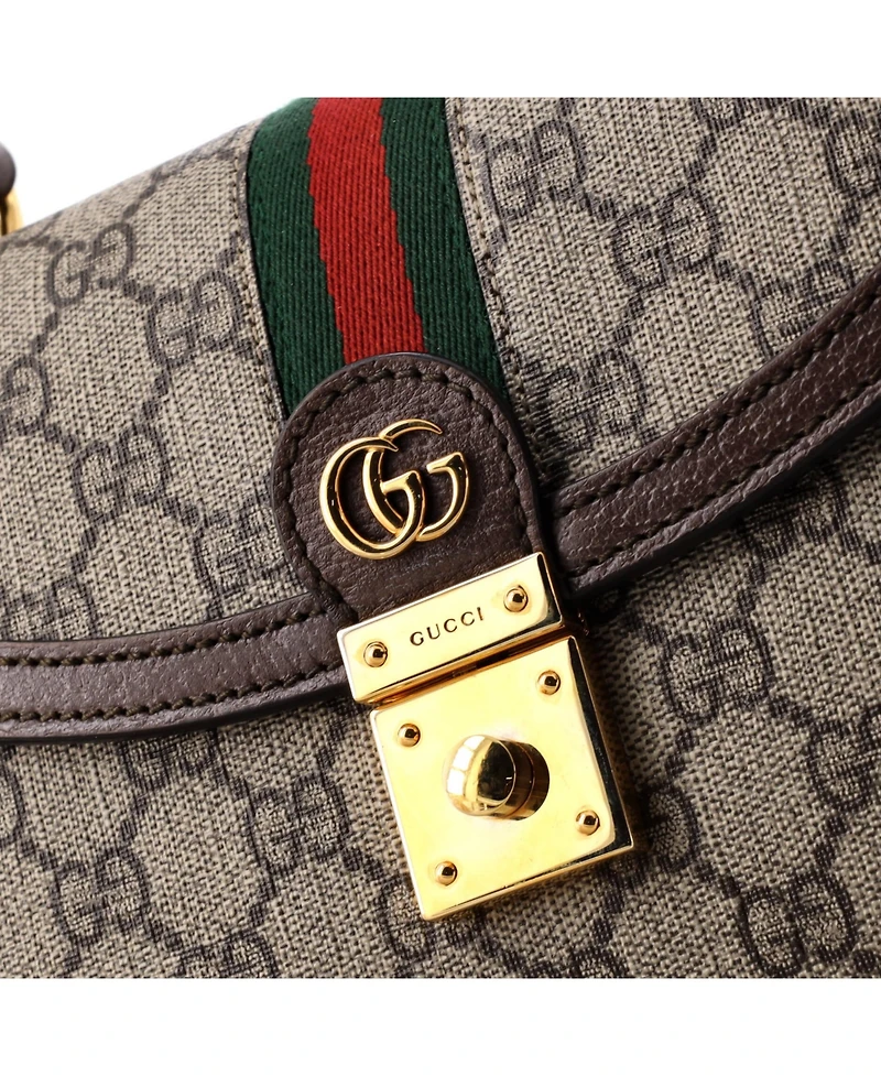Pre-Owned Gucci Small Ophidia Flap Top Handle Bag Gg Coated Canvas