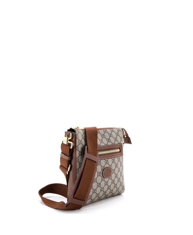 Pre-Owned Gucci Small Interlocking G Patch Zip Messenger Bag Gg Coated Canvas