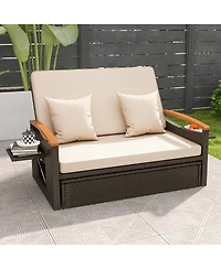 Gymax Patio Rattan Daybed Set w/ Cushioned Loveseat and Storage Ottoman