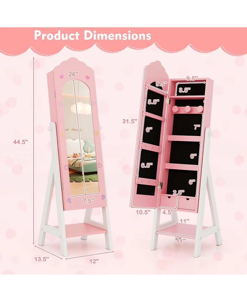 Gymax Kids Vanity Set Princess Makeup Dressing Table and Chair Set w/ Jewelry Armoire