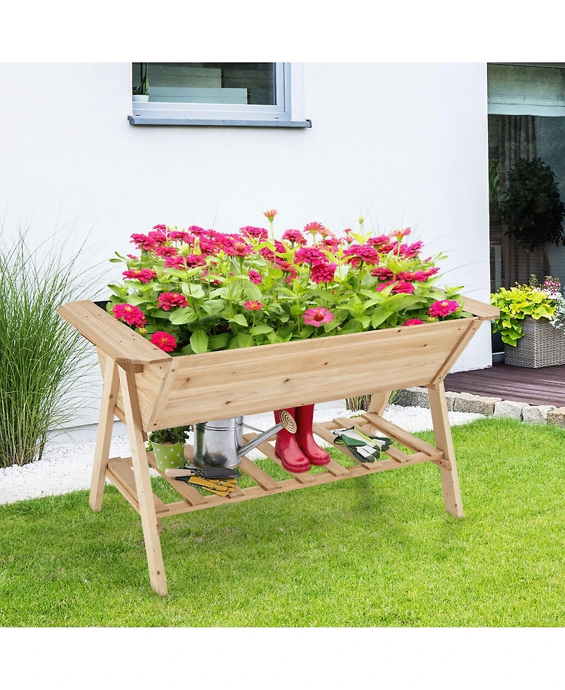 Gymax 59'' x 31'' x 32.5'' Raised Garden Bed w/ Shelf Wood Elevated Planter Box w/ Liner