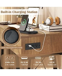 Gouun Flip Top Mirror Vanity Desk with Power Outlets and Storage Compartments