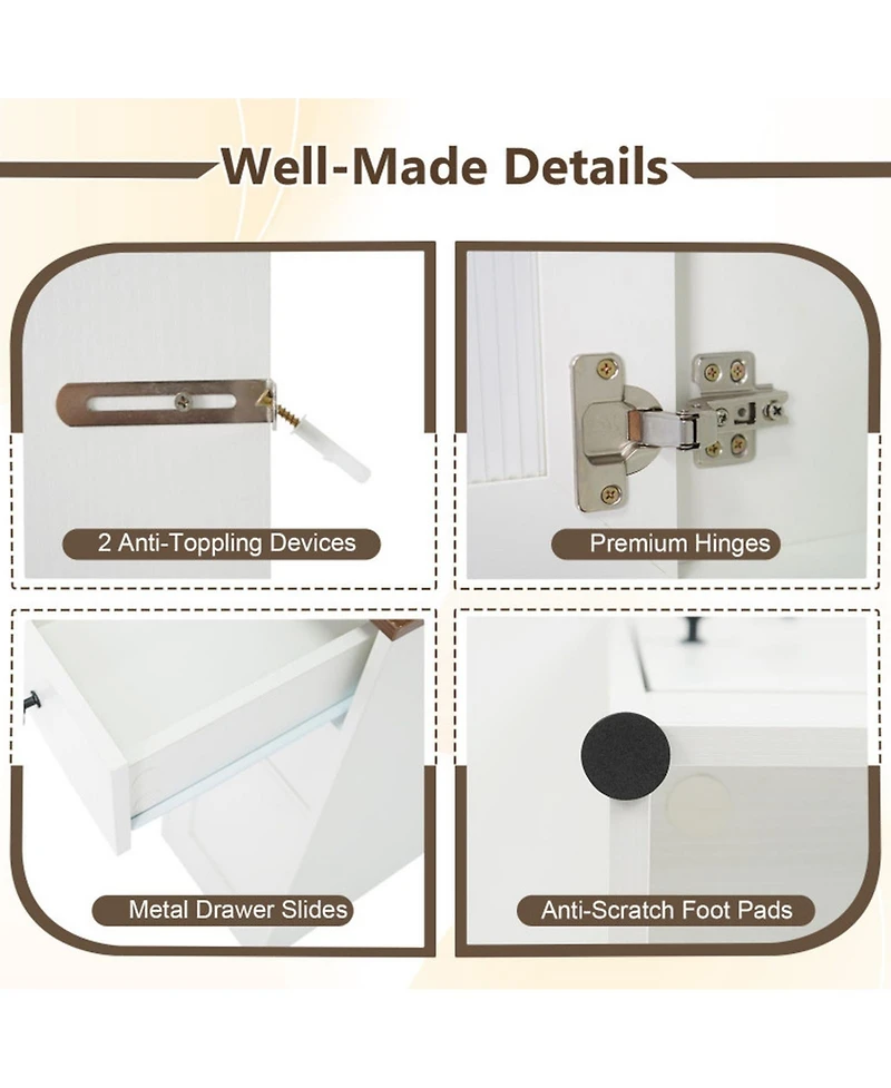 Gouun 41.5 in Makeup Dressing Table with Power Outlets and Led Lighted Mirror