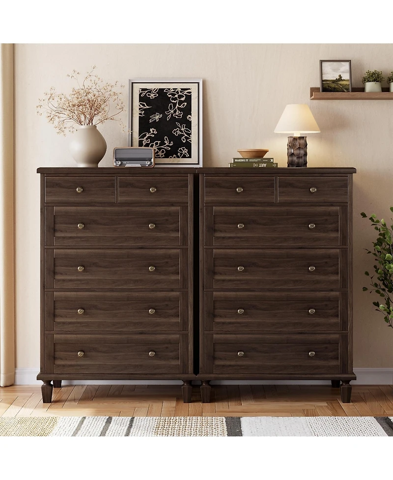 gaomon 47″ Tall Vintage 6 Drawer Wooden Dresser with Tapered Legs