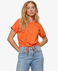 Sanctuary Women's Eyelet All Day Tie Crewneck T-Shirt