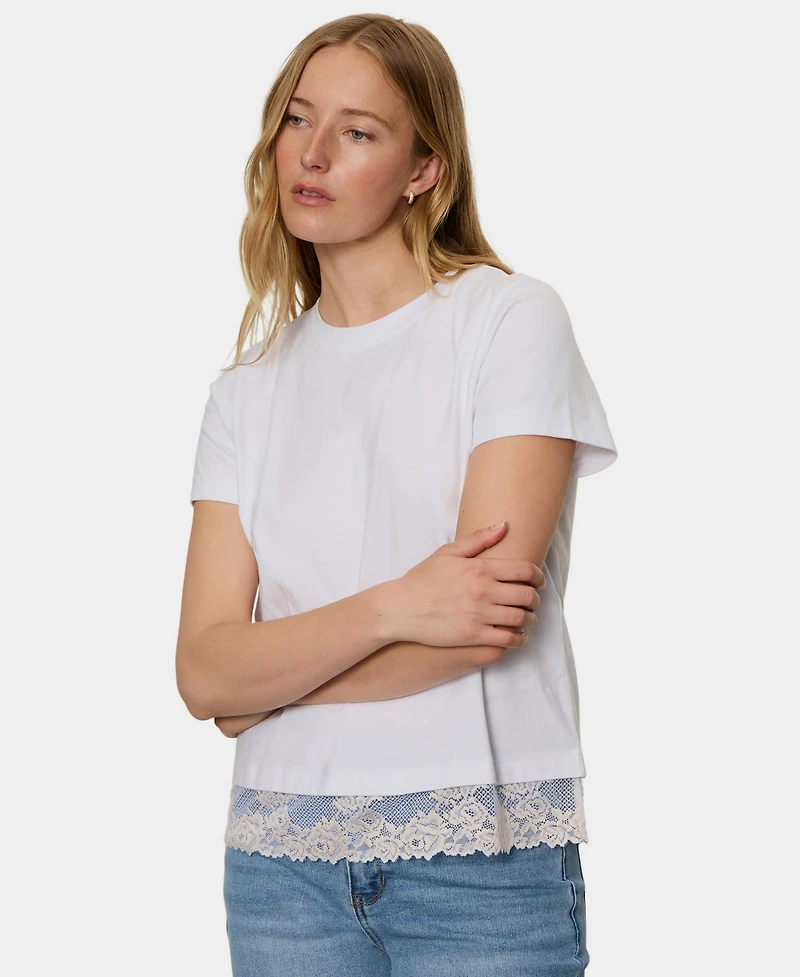 Sanctuary Women's Lace-Hem Crewneck T-Shirt