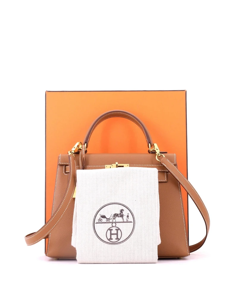 Pre-Owned HERMES Kelly 25 Handbag Brown Epsom with Gold Hardware