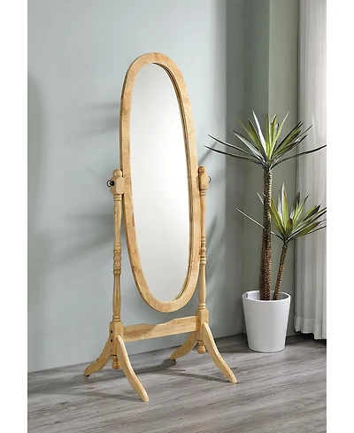 Busdays 59.25" Tall Standing Wooden Floor Mirror with Natural finish, Oval Shape