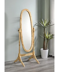 Busdays 59.25" Tall Standing Wooden Floor Mirror with Natural finish, Oval Shape