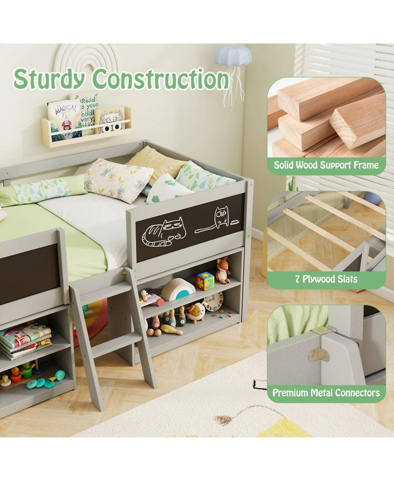 Gouun Loft Bed with Storage Shelves and Ladder