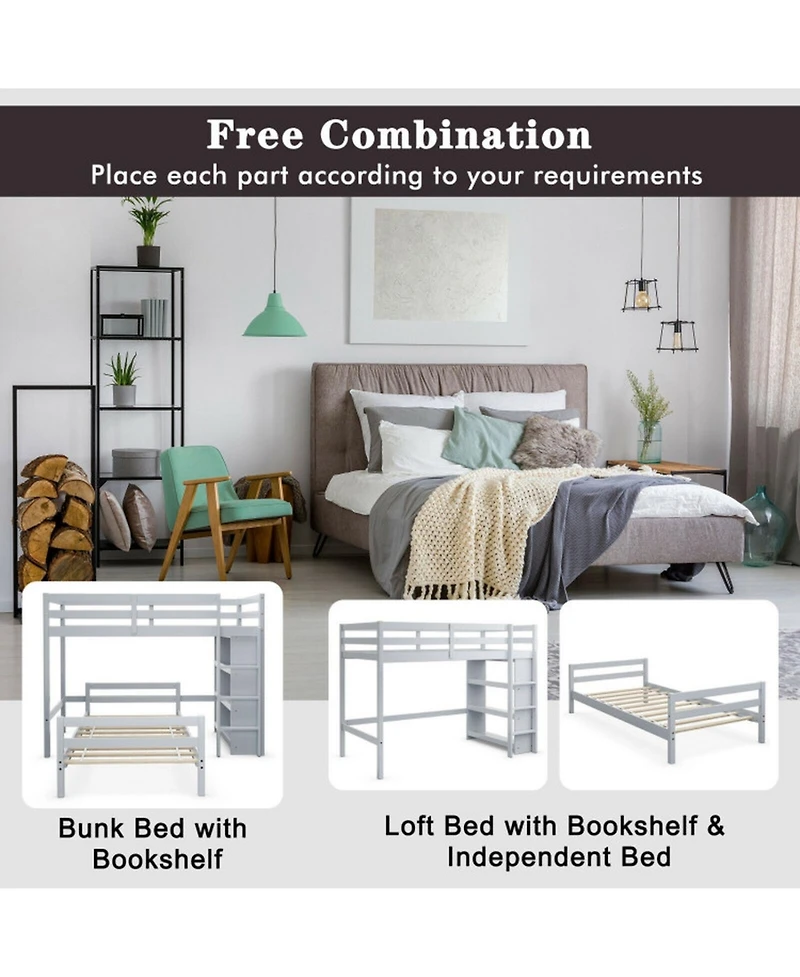 Gouun Loft Bed with Storage Shelves