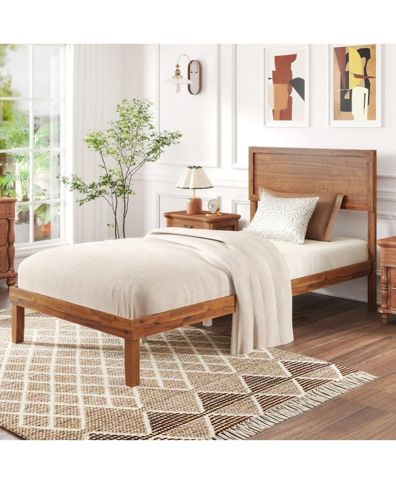 Gouun Rubberwood Bed Frame with Headboard