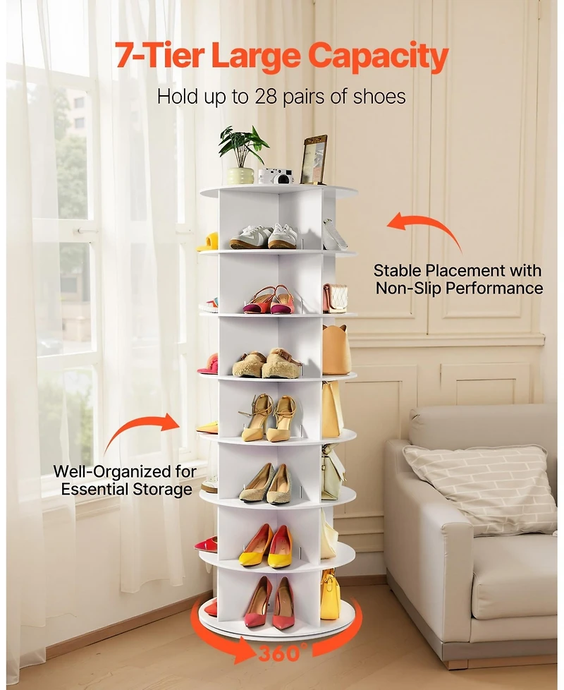 Gouun 7-Tier 360-Degree Rotating Shoe Rack Tower, 28-Pair Capacity