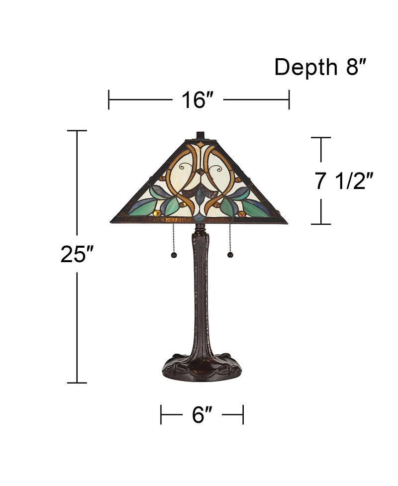 Robert Louis Tiffany Table Lamp 25" High Bronze Tiffany Style Stained Glass Art Shade for Living Room Family Bedroom Bedside Nightstand