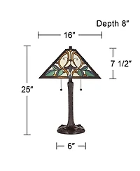 Robert Louis Tiffany Table Lamp 25" High Bronze Tiffany Style Stained Glass Art Shade for Living Room Family Bedroom Bedside Nightstand