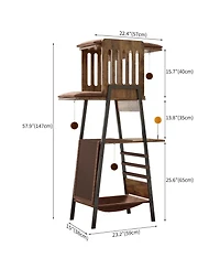 Zeus and Ruta 58 in. Modern Cat Tree Tower for Large Cats Maine Coon Scratching Board Hammock Removable Pads