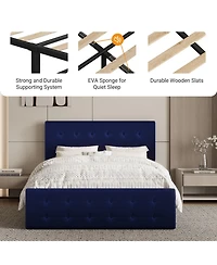 gaomon bed Frame 4 Storage Drawers Linen Upholstered Headboard Wooden Slats No Box Spring Button Tufted
