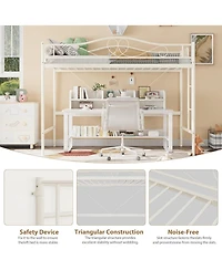 gaomon Metal Loft Bed with Ladder Guardrail Heavy Duty 400 Lbs No Box Spring Easy Assembly