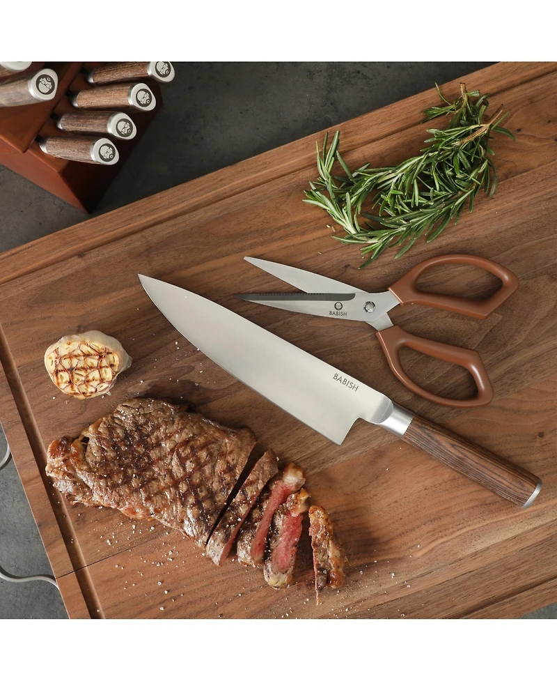 Babish High-Carbon 1.4116 German Steel 15 Piece Full Tang Forged Cutlery Kitchen Knife Block Set