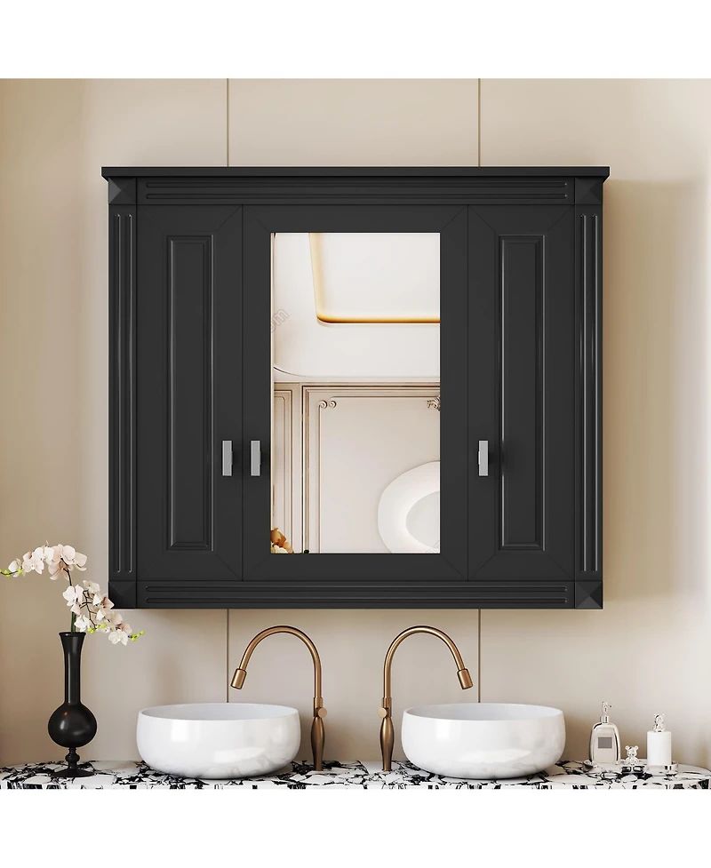 Busdays Bathroom Wall Cabinet with Mirror, Wall Mounted Medicine Cabinet with 4 Shelves, Mirrored Door Over Toilet Storage Cabinet