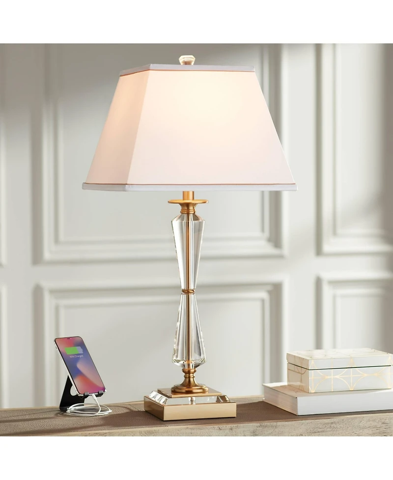 Stiffel Heath 31 5/8" Tall Large Traditional End Table Lamp Usb Port Luxe Crystal Single Living Room Charging