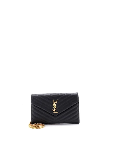 Pre-Owned Saint Laurent Medium Classic Monogram Wallet on Chain Matelasse Chevron Leather