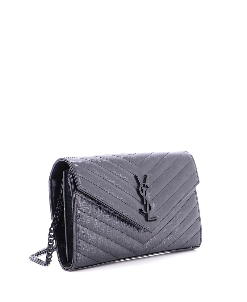 Pre-Owned Saint Laurent Medium Classic Monogram Wallet on Chain Matelasse Chevron Leather