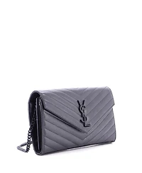 Pre-Owned Saint Laurent Medium Classic Monogram Wallet on Chain Matelasse Chevron Leather
